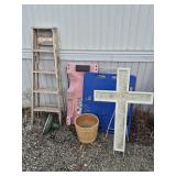 Wood Step Ladder, Wire Plant Cages, Creeper, Hog