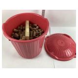 Wine Corks In Pink Plastic Bucket With Lid