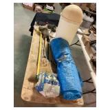 Cleaning Supplies, Trash Can, Blue Tarp