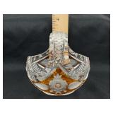 Vintage Lead Crystal Basket Clear w/ Amber Cut