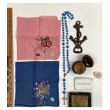 Japanese Handkerchiefs, Rosary Beads, Iron Anchor