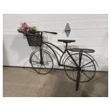 Metal bicycle garden decor, tile seat