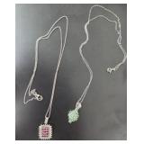 .925 Sterling Silver Necklaces With Pink, Green St