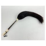 Antique carved horn & horse hair fly whisk, with