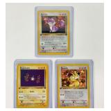 3 Pokemon First Edition Trading Cards