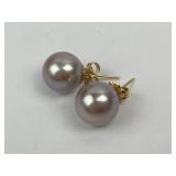 Pair 14k gold & cultured pearl earrings. Total