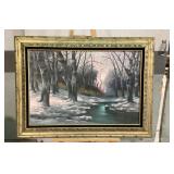 Acrylic On Canvas Landscape Illegibly Signed