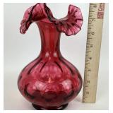 Fenton Cranberry Coin Dot Vase