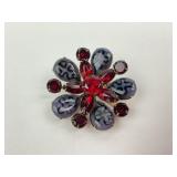 Art CAB & red rhinestone brooch vintage costume