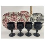 Pottery Barn Versailles Plates, Indiana Glass Blac