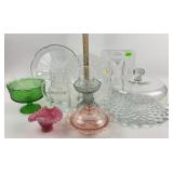 Fostoria cake plate, Bowls, Plates, Pitcher, Pink