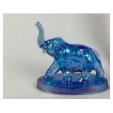 Mosser Blue Iridescent Glass Elephant Figurine