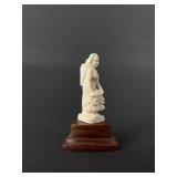 Antique Anglo-Indian carved bone figure on wood