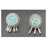 .925 Mex Silver Pierced Earrings With Turquoise In