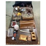 Glassware, Rooster Jar Lamp, Leather Case, Decor I