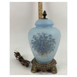Working Frosted Glass Table Lamp With Floral Desig