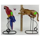Metal Rocking Pendulum Parrot and Cat Sculptures