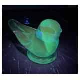 Uranium Fenton Glass Blue Bird Figurine, Signed by