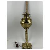 Ornate Brass Table Lamp With Marble Accents