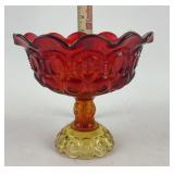 Amberina Moon and Stars Glass Pedestal compote
