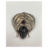 Mexican Sterling & black onyx brooch. Total
