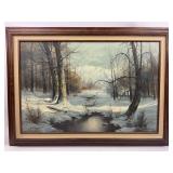 Acrylic on Canvas Winter Landscape Signed Lower