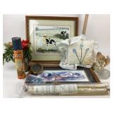 Framed Art, Ceramic Figurine, Syrup Pitcher, Glass