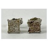 Pair 14k white gold & diamond chip earrings.