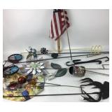 Metal Garden Decor With American Flag