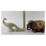 Elephant Bank, White Peacock Figurine
