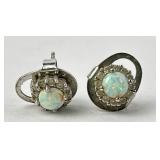 Sterling, opal & white stone earrings. Total