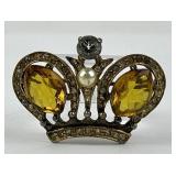 Castlecliff Sterling & rhinestone crown pin.