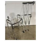 Folding walker, crutches