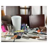 Folding Wooden Tables, Kitchen Knives, Trash Bins