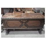 Wood Cedar Chest With Ornate Carving & Wood