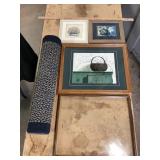 Rectangle Blue Rug & Framed Wall Art; Pauline Eblï¿½