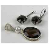 Sterling, smoky quartz & cultured pearl pendant