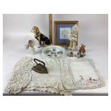 Ironstone Dish, Chalkware, Crochet Linens