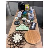 Keurig Machine, Wonder Woman Mug, Notre Dame Plate