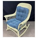 Wicker Rocking Chair Blue Cushion