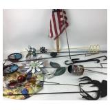 Metal Garden Decor With American Flag