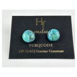 Pair 14k gold & turquoise Hirajule earrings.
