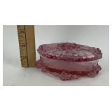 Fenton Cabbage Rose Pink Glass Trinket Dish With L