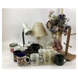 Ceramic Mugs, Postmodern Gooseneck Lamp, Figurine