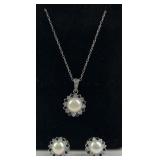 Sterling necklace & earrings, set with blue and