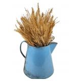 10in Blue Enamel Pitcher, wheat decor