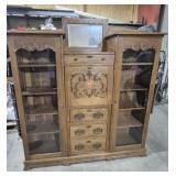 Oak Secretary Curio Hutch Features Front Glass