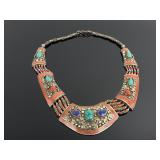 whheb Tibetian Style Bib silver tone necklace with