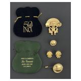INCA 24k Gold Plated Chief Pin and Earrings, Gold