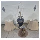Blue & Silver Table Lamp & 3 Lamp Shades